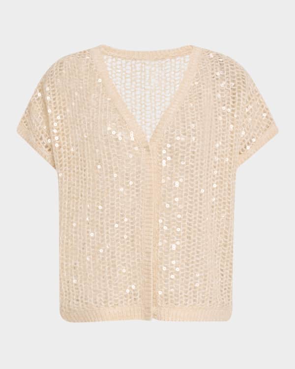 Rib Waist Sequin Long Cardigan in White