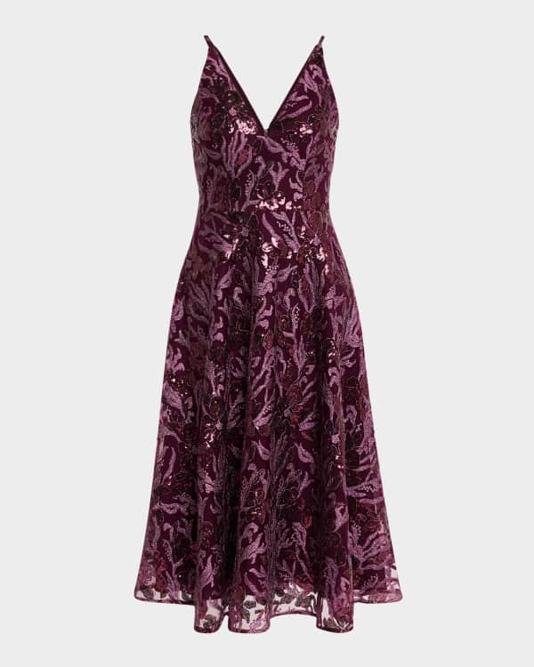 Sleeveless V-Neck Sequin Floral Applique Bow Velvet Panel Mesh A-Line Evening Gown / Midi Cocktail Dress main image 1