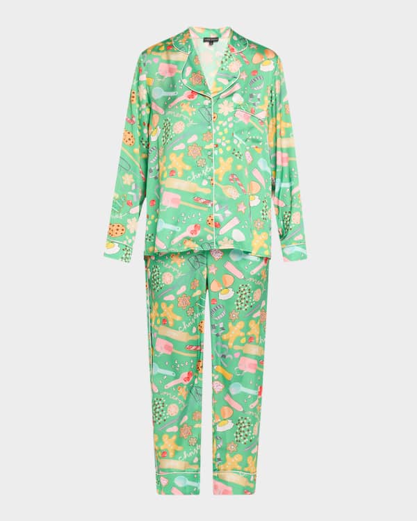 Karen Mabon Elephant in the Room Satin Long Sleeve Pajama Set Neiman Marcus