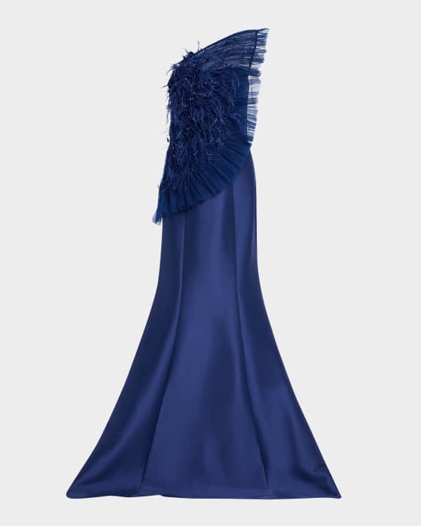 Badgley Mischka Collection Strapless Belted Metallic Ruffle Gown Neiman Marcus