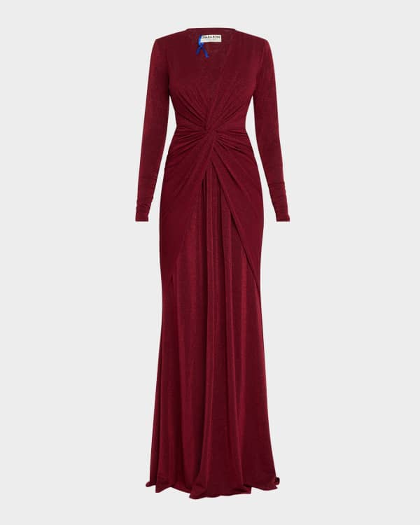 Marchesa Notte Bridesmaid Boat Neck Ruffle Sleeve Slit Gown Neiman Marcus