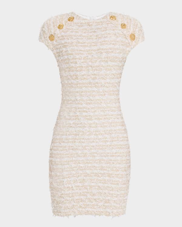 Balmain Tweed Mini Dress with Gold-Tone Buttons | Neiman Marcus