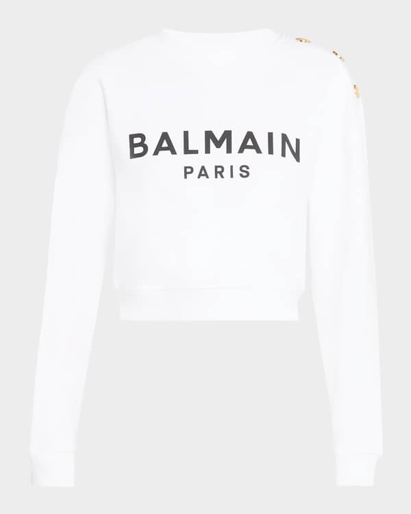 Balmain x Barbie Monogram-Print Logo Cropped Hoodie | Neiman