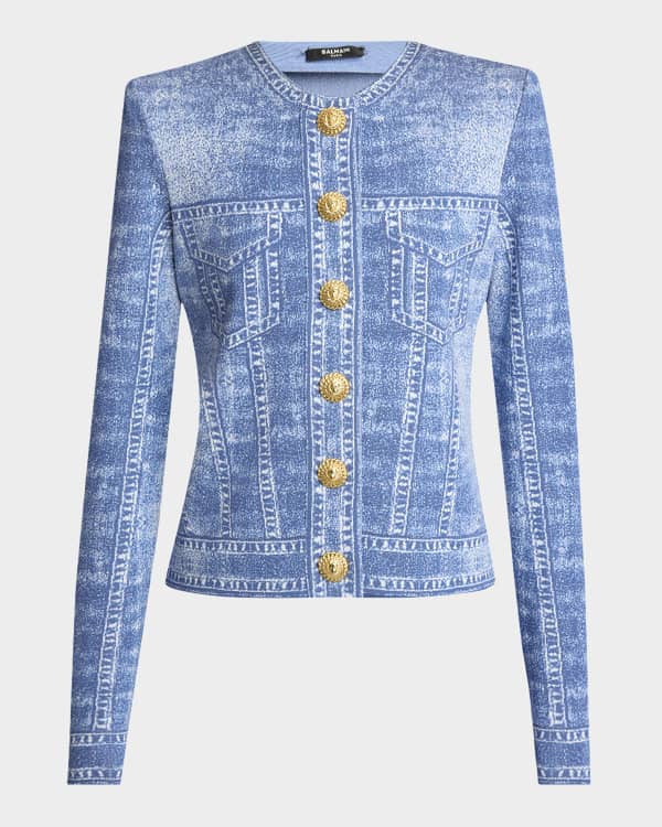 Balmain Strong Shoulder Monogram Mohair Cardigan Neiman Marcus
