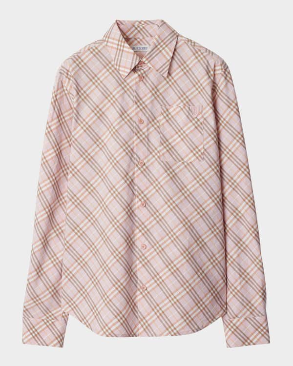Tシャツ・カットソー Burberry FW24 CHECK SHRUNKEN SHIRT (8099464 C1506) Burberry Shrunken Check Button-Down Shirt | Neiman Marcus