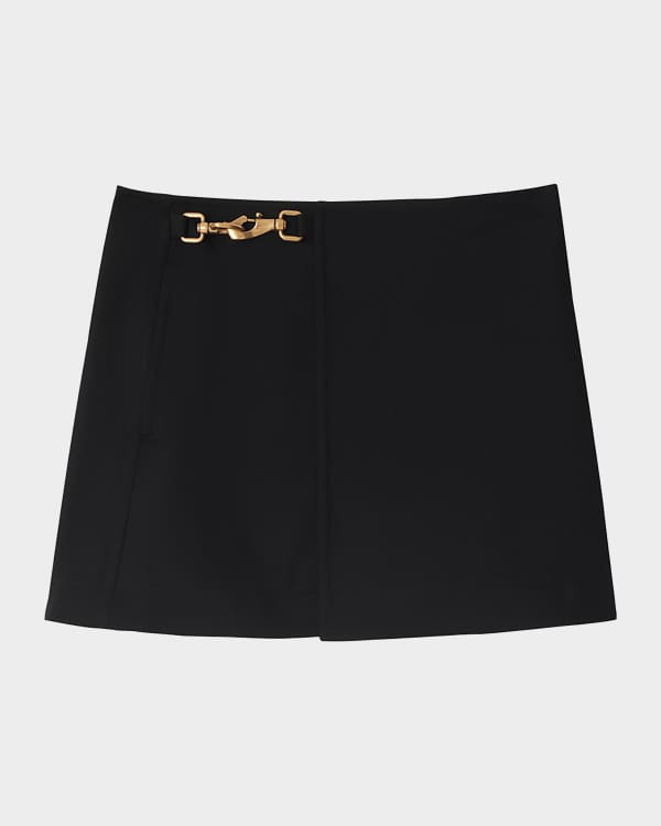 Burberry Check Pleated Wool Mini Wrap Skirt | Neiman Marcus
