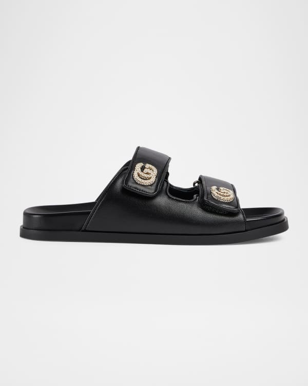 Jil Sander Double Buckle Leather Slide Sandals | Neiman Marcus