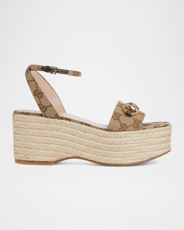 Cora GG Interlock Raffia Espadrille Sandals
