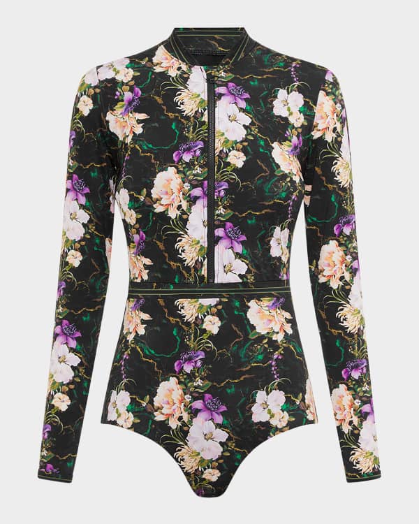 Tory Burch Carousel-Print Rashguard Swim Top | Neiman Marcus