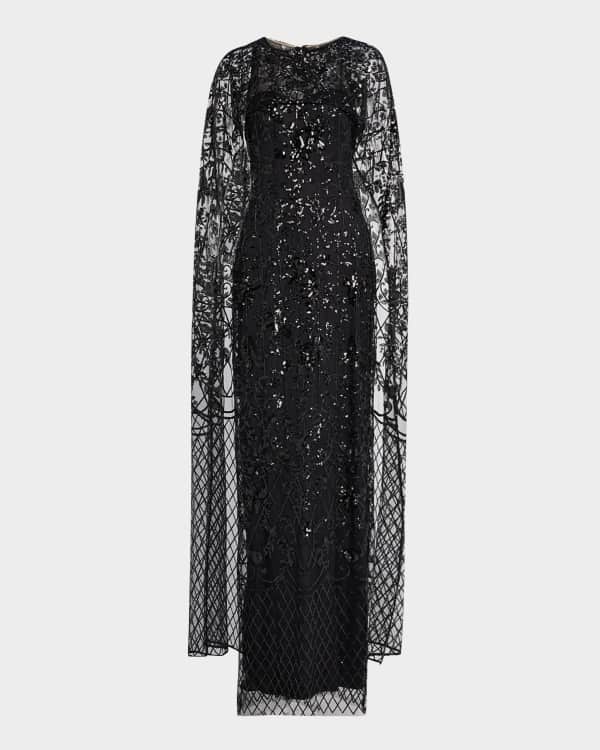 $995 NEW Marchesa Notte Illusion Cape Effect Crepe Gown