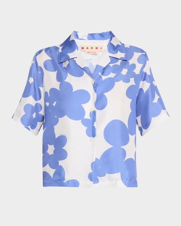 Marni x No Vacancy Inn Cap-Sleeve Linen Shirt | Neiman Marcus