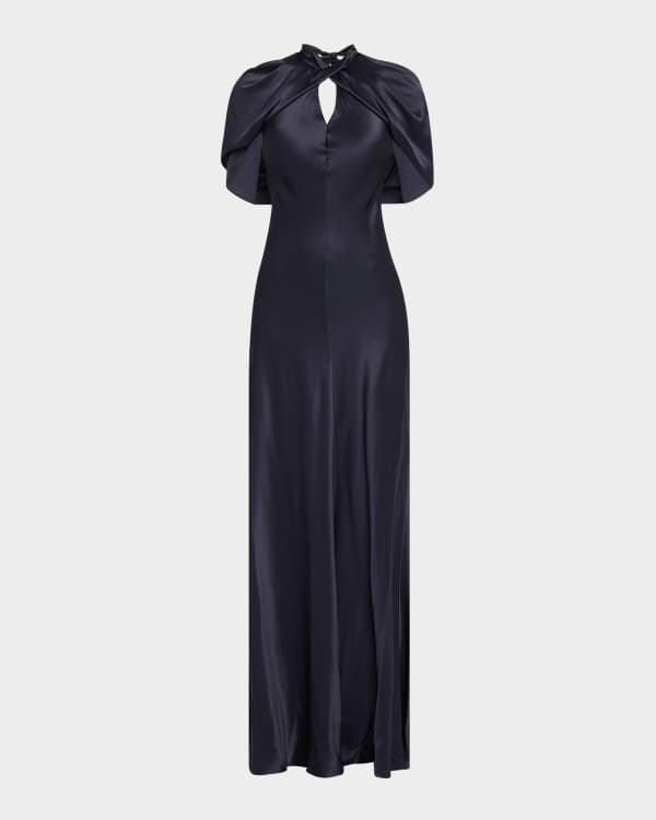 Alberta Ferretti Crystal Open-Back Metallic Satin Sleeveless