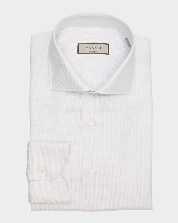Canali Men's Ecru Cotton Dress Shirt | Neiman Marcus