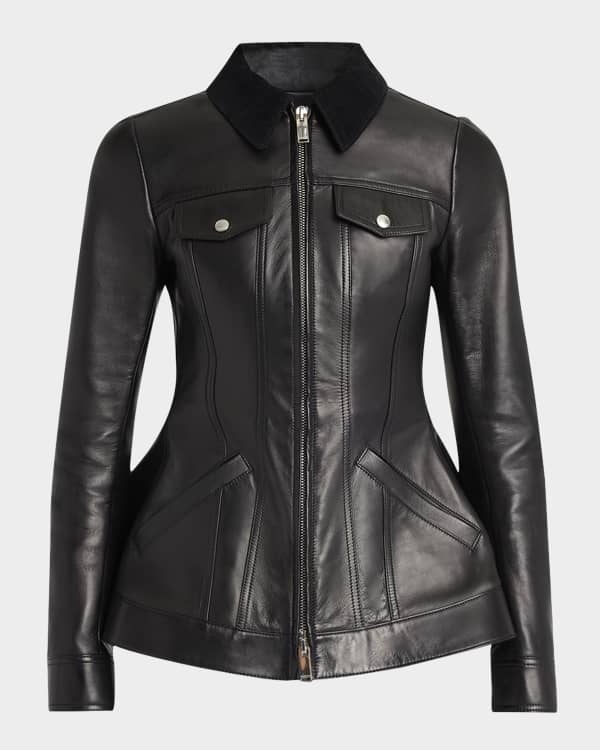 McQueen Fitted Leather Biker Peplum Jkt | Neiman Marcus