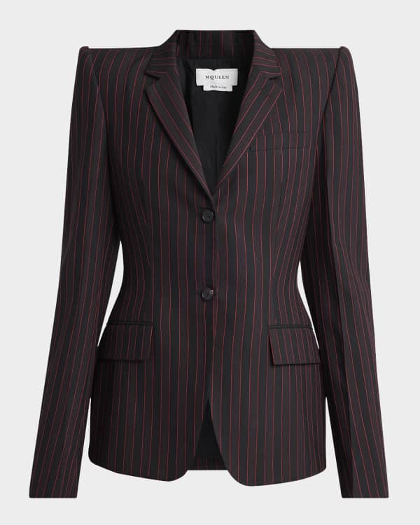 25SSS　STRIPED SINGLE BREASTED JACKET St. John Pinstripe Single-Breasted Suiting Jacket | Neiman