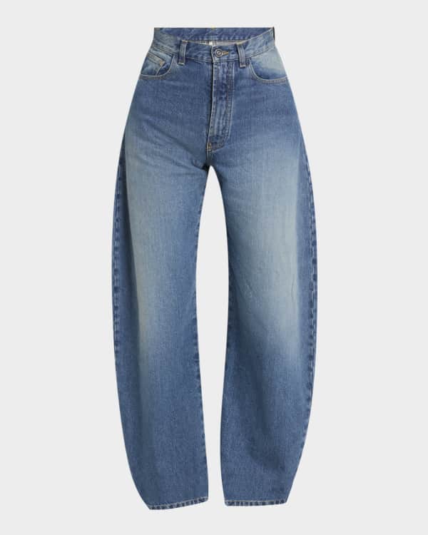ALAIA Exaggerated Rounded Wide-Leg Denim Jeans | Neiman Marcus