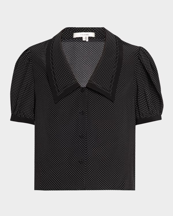 FRAME Sheer Mesh Lace Polo Top | Neiman Marcus FRAME Sheer Mesh Lace Polo Top | Neiman Marcus