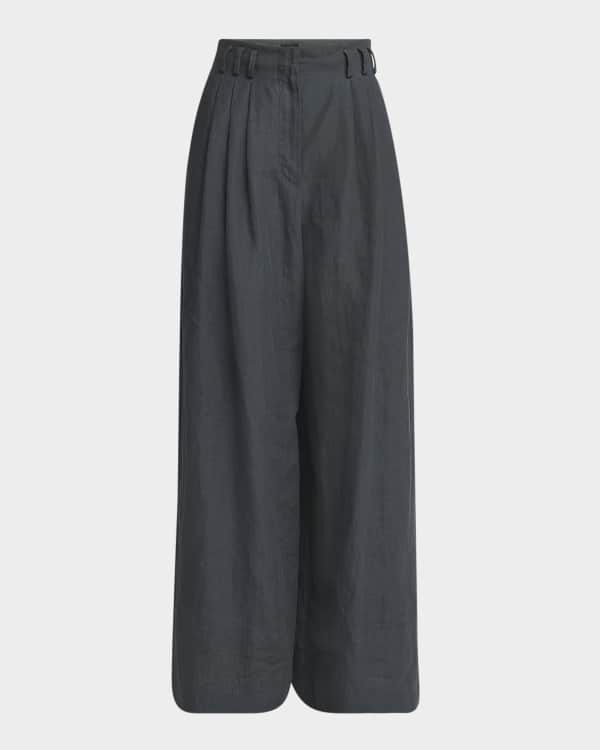 【Staud】 Sashaプリーツリネンワイドレッグパンツ STAUD Sasha Linen wide-leg Trousers | Neutrals | FARFETCH
