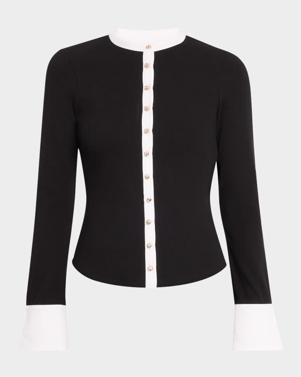 Cinq a Sept Briana Feather-Cuff Knit Cardigan | Neiman Marcus