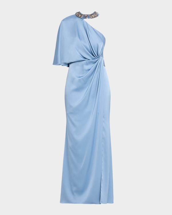 Aidan Mattox Strapless Foiled Mikado Column Gown | Neiman Marcus