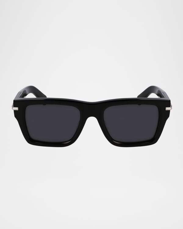 Men's Rivets Acetate Rectangle Sunglasses, 53mm