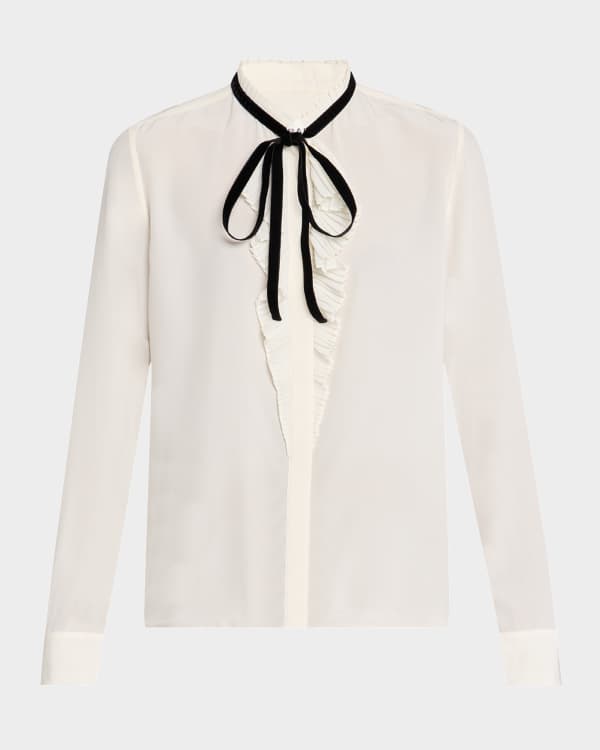 ARTS & SCIENCE　SILK BLOUSE　1 Silk Satin Band-Collar Blouse in Long Sleeve | Vince