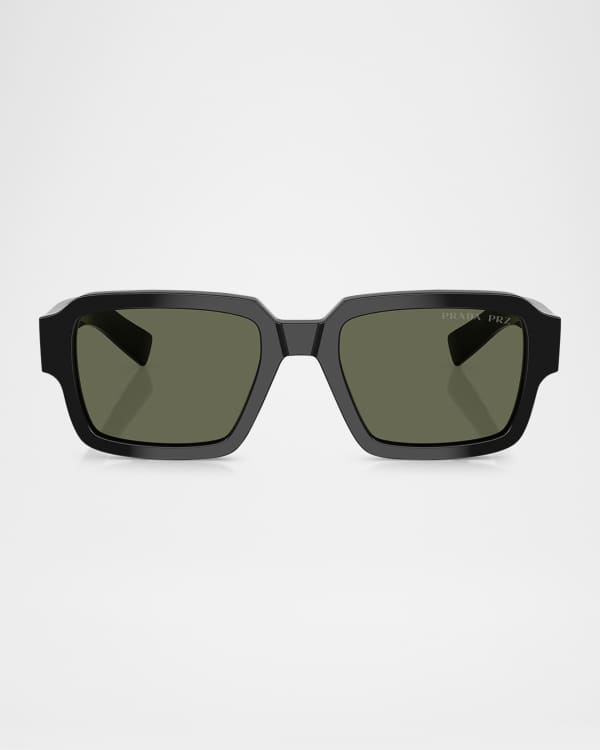 Prada Men's Triangle Logo Steel Rectangle Sunglasses