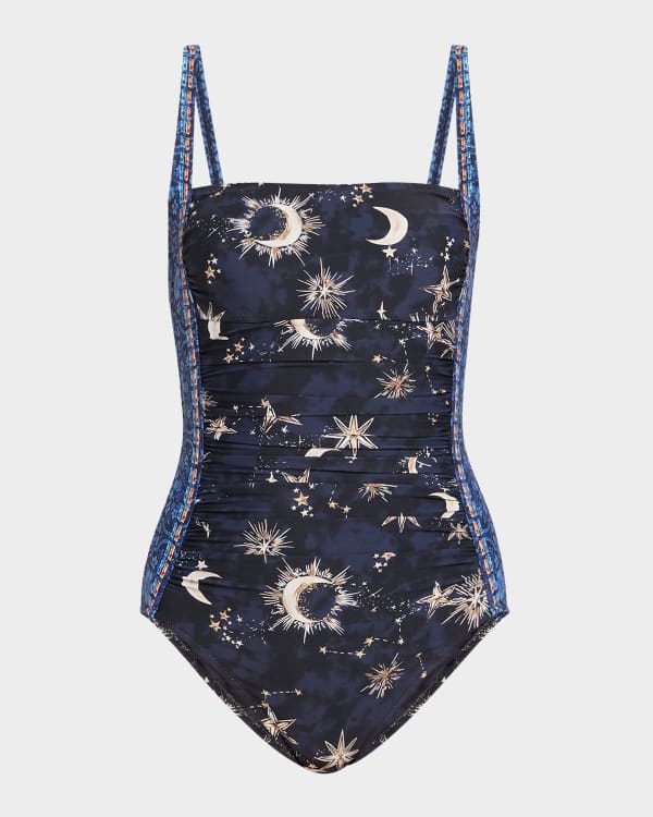 Solid Halter Lace Ruched One Piece Swimsuit