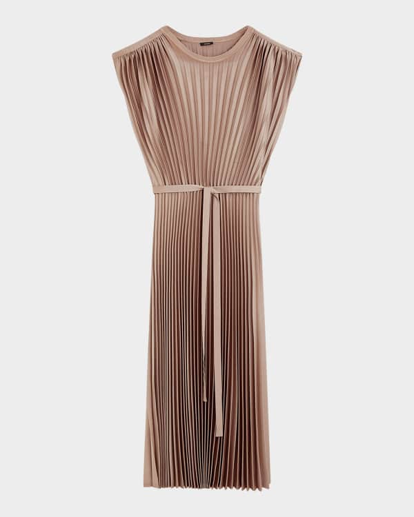 open lace back dress Rida Pleated Satin Dress in Beige