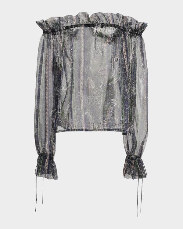 Simone Rocha Sheer Fitted Ballet Mesh Crystal Flowers Top