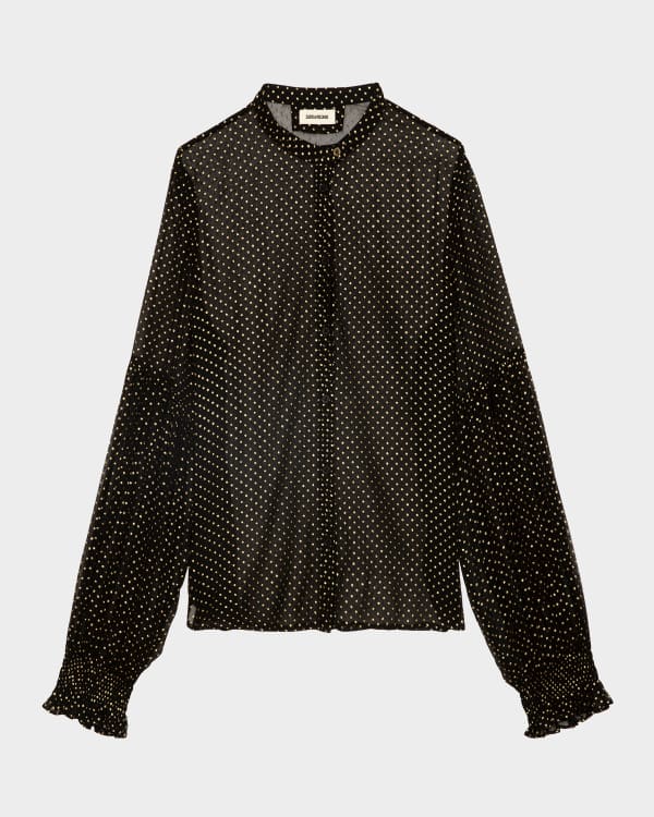 RECTO Sparkly Sheer Pleated Turtleneck Top | Neiman Marcus