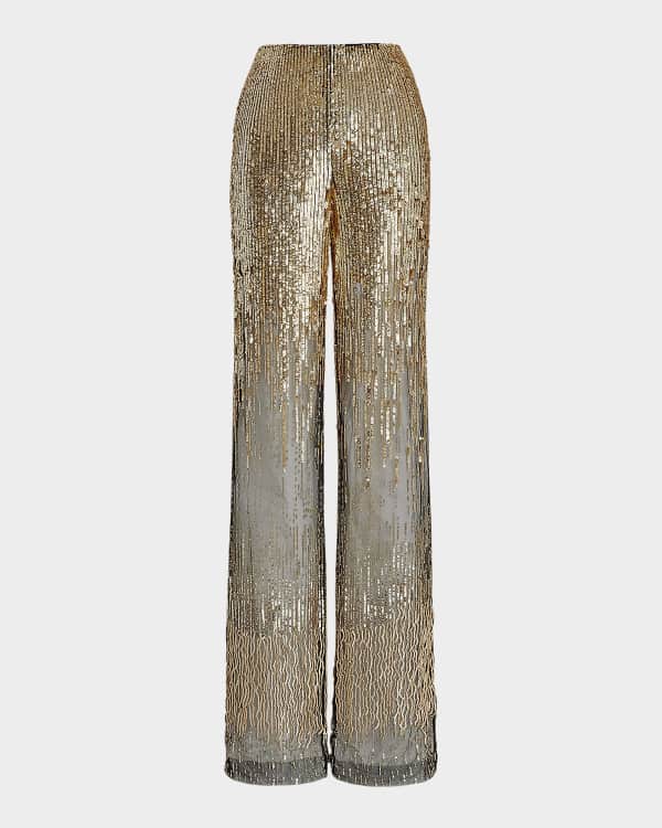 Stella McCartney High-Rise Metallic Brocade Wide-Leg Pants Stella McCartney High-Rise Metallic Brocade Wide-Leg Pants