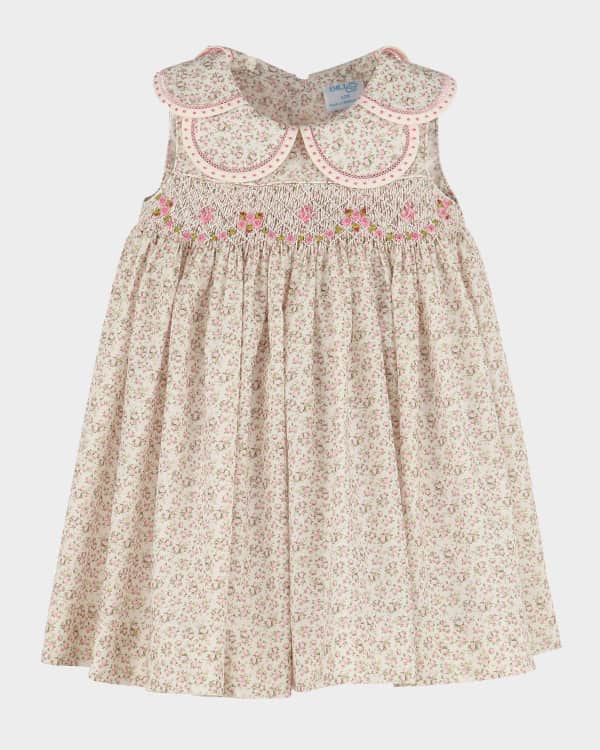 Luli & Me Girls Teal Forest Floral Smocked Dress - Ruffle Collar main image 1