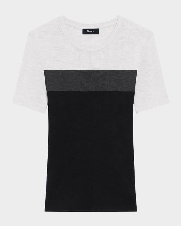 Theory Tシャツ　Stripe Tee Boxy Rolled Tee Theory Boxy Rolled-Sleeve Striped Cotton T-Shirt | Neiman Marcus