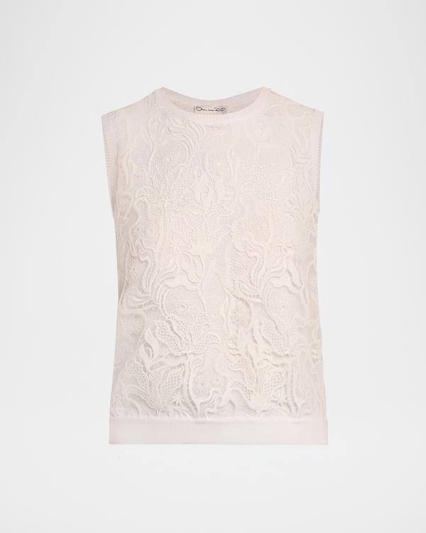 Haut Fille Oscar De La Renta Floral Knit Top Blanc Bleu Corail Taille 6 Ans - Neuf Avec Étiquettes