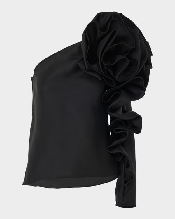 Courreges Square-Neck Satin Top | Neiman Marcus