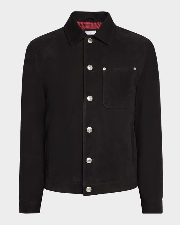Brunello Cucinelli Men's Shearling-Lined Suede Zip Shirt