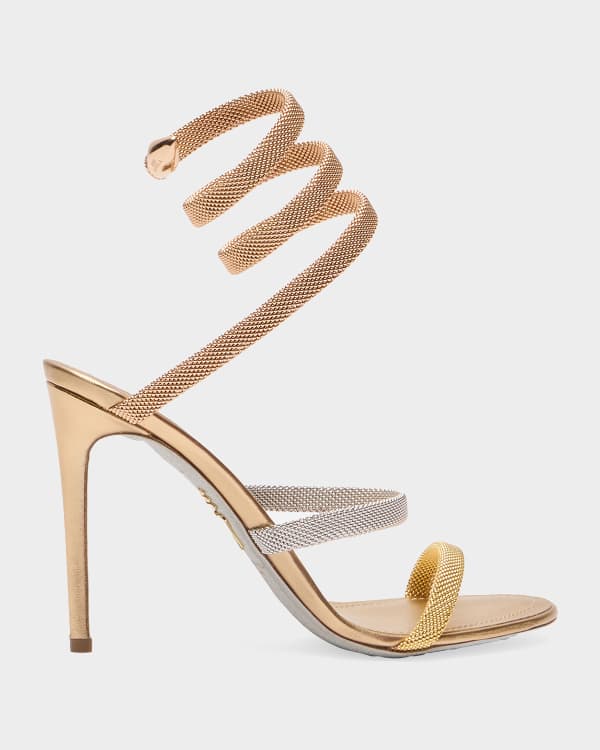 Rene Caovilla 105mm Shimmery Snake-Wrap Stiletto Sandals