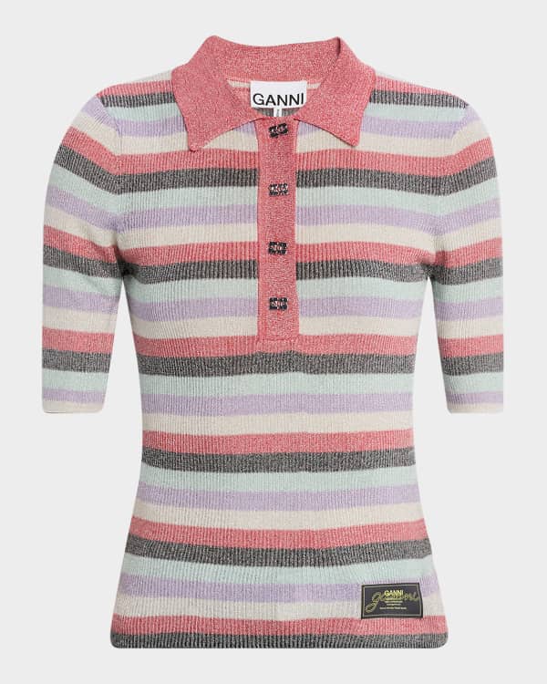GANNI　Mini Ribbed Merino Polo Ganni Mini Ribbed Merino Polo Sweater - Bergdorf Goodman