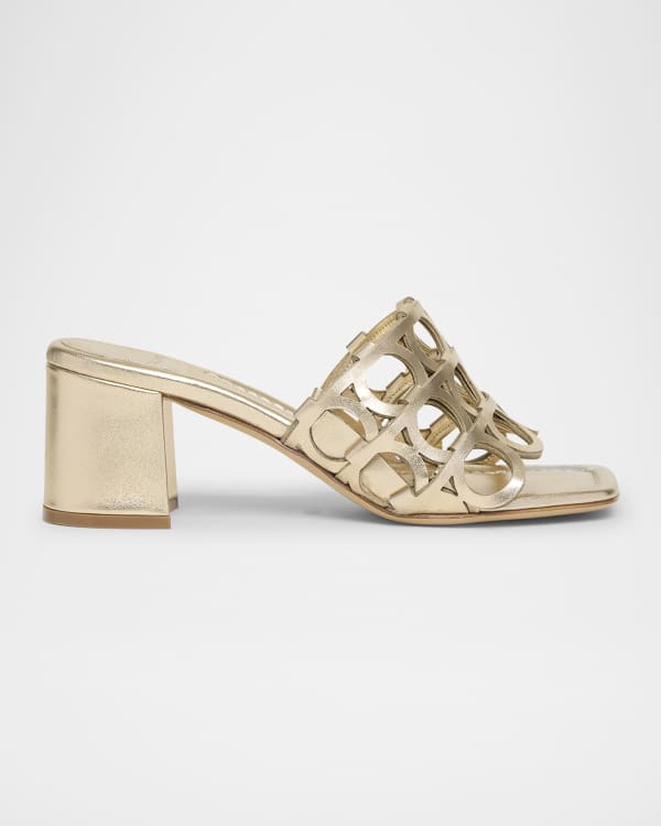 関送込【FERRAGAMO】Sheena スエード サンダル SALVATORE FERRAGAMO SHEENA METALLIC GOLD LEATHER ANKLE STRAP