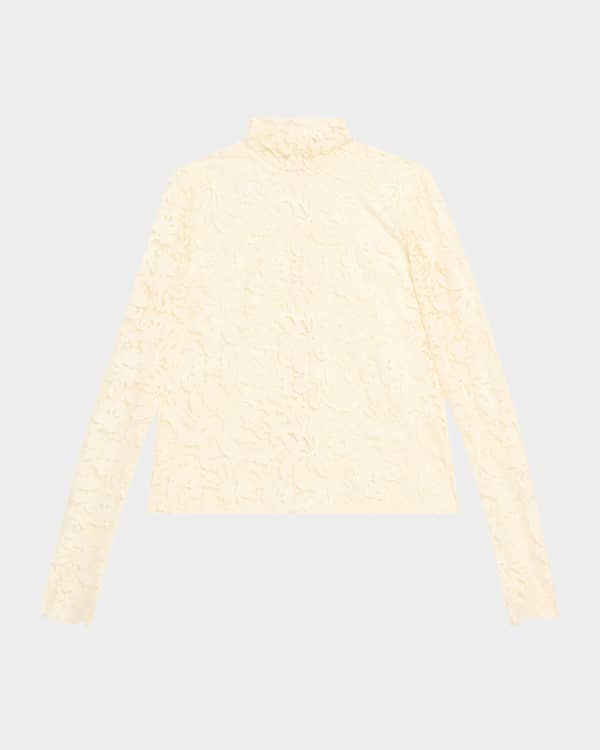 FRAME Stretch Mesh Lace Turtleneck | Neiman Marcus