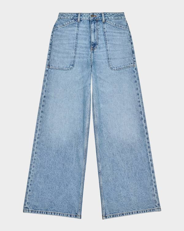 Cult Gaia Sydney Belted Grommet Wide-Leg Denim Pants