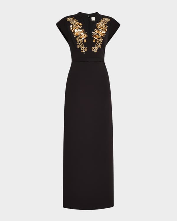 Sachin & Babi Gilda Floral-Print Chiffon Cape Gown | Neiman
