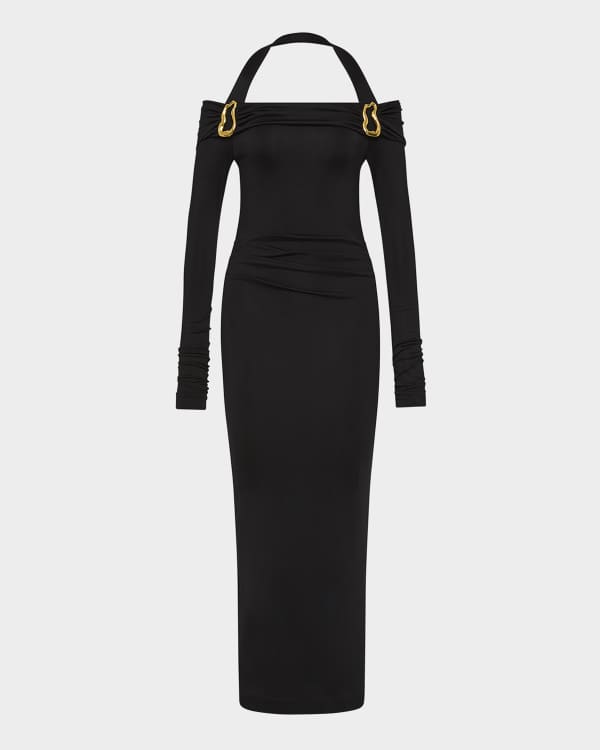 REBECCA VALLANCE Homecoming Pleated Rhinestone Midi Dress Neiman Marcus