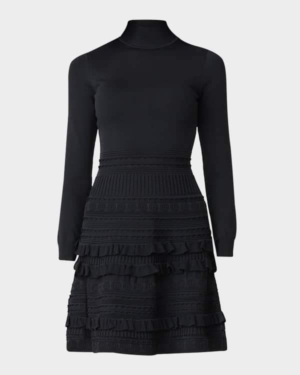 Shoshanna Dari Ruffle Trim Shimmer Knit Mini Dress Neiman Marcus