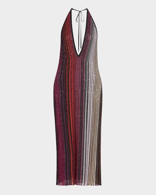 Missoni Paillette Chevron Turtleneck Sleeveless Midi Dress
