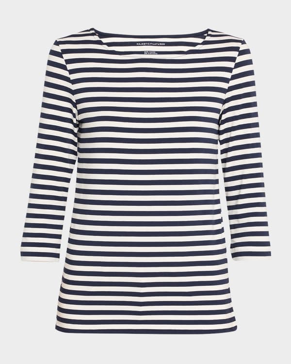 Majestic Filatures Striped Long-Sleeve Boat-Neck T-Shirt