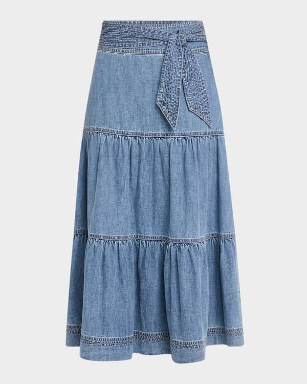FRAME Deconstructed Frayed Denim Skirt | Neiman Marcus