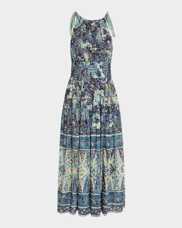 (4p. pack) Beige/Green Printed Sleeveless Midi Dress - V9 main image 0