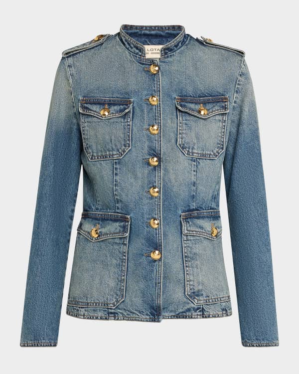 L'Agence Yari Collarless Denim Jacket | Neiman Marcus